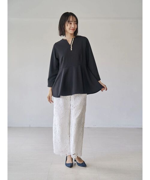 TONAL（トーナル） ブラウス シャツ パールキーネックペプラムブラウス
