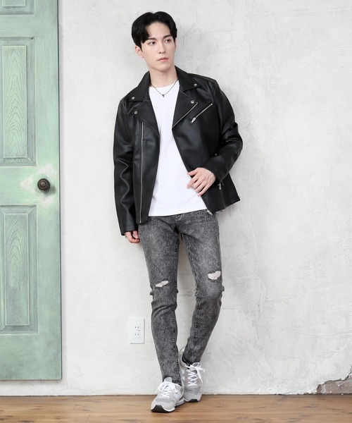 「TopIsm」 「Nylaus」ライダースジャケット M ネイビー メンズ_画像9