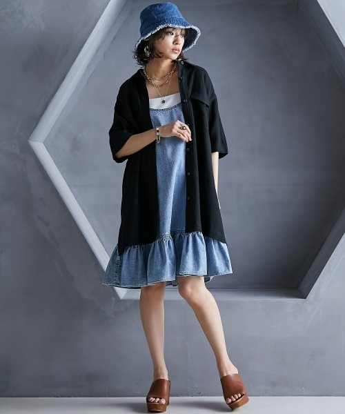 「GEVS.」 キャミソールワンピース LL ブルー レディース_画像3