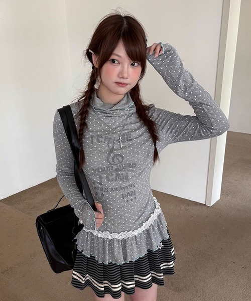 tシャツ Nia(ニア)/「ウィッシュコアアイテム」ドット柄 ペプラム
