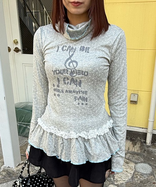 HYEON ホワイトドット柄ペプラムトップス tシャツ Nia(ニア)/「ウィッシュコアアイテム」ドット柄 ペプラム