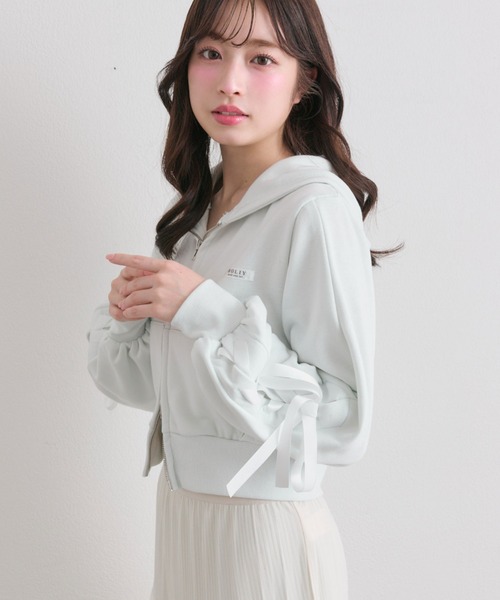 極美品✨️セオリー クレープニットパーカー ジップアップ フーディ S カーキ OLIVE des OLIVE（オリーブデオリーブ） パーカー 「WEB限定」袖レース