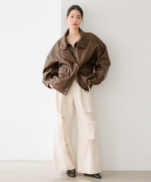 Heather ブラウン ショートブルゾン 650157 Heather（ヘザー） ブルゾン アウター バルーンショートブルゾン