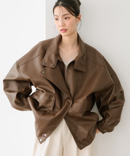 Heather ブラウン ショートブルゾン 650157 Heather（ヘザー） ブルゾン アウター バルーンショートブルゾン
