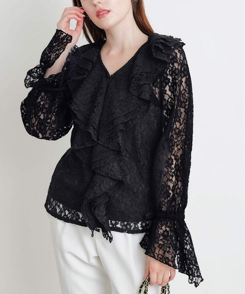PICCIN PERLA ブラウス シャツ レースフリルブラウス レディース