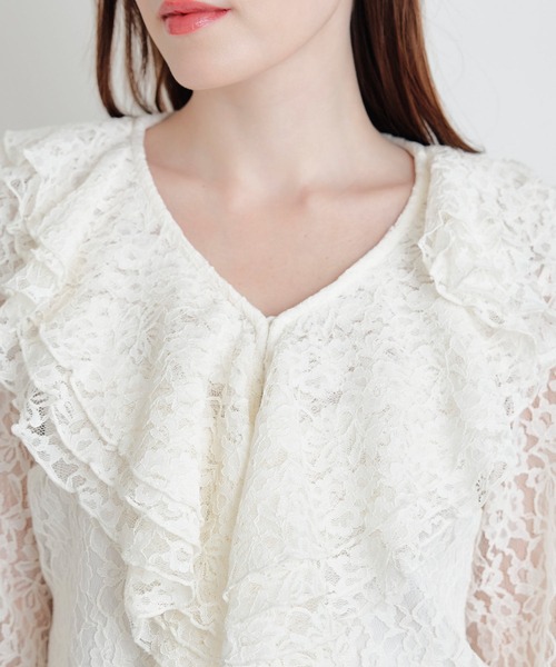 PICCIN PERLA ブラウス シャツ レースフリルブラウス レディース