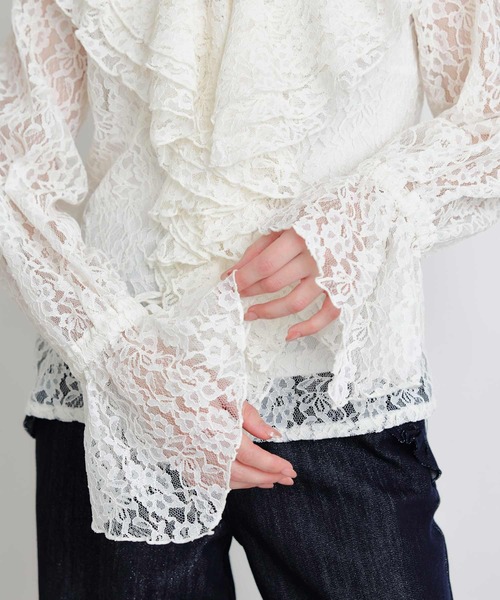 PICCIN PERLA ブラウス シャツ レースフリルブラウス レディース