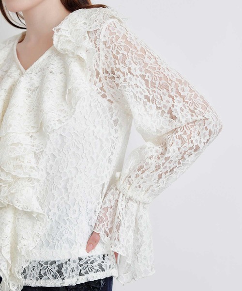 PICCIN PERLA ブラウス シャツ レースフリルブラウス レディース
