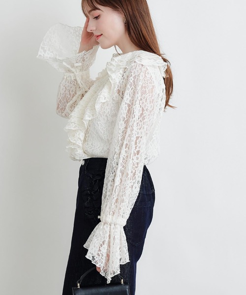 PICCIN PERLA ブラウス シャツ レースフリルブラウス レディース