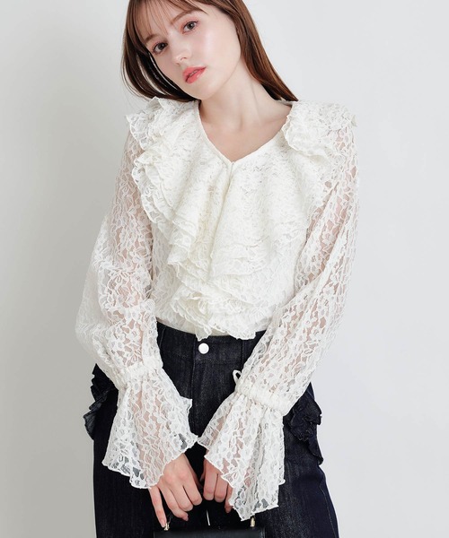 PICCIN PERLA ブラウス シャツ レースフリルブラウス レディース