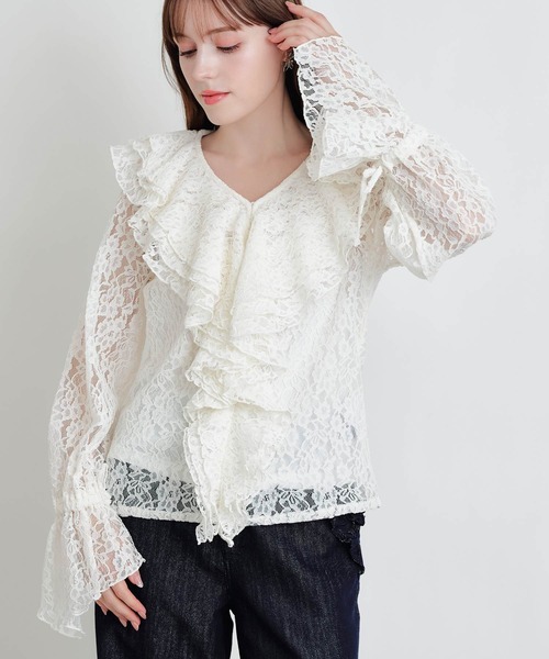 PICCIN PERLA ブラウス シャツ レースフリルブラウス レディース