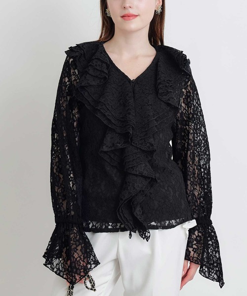 PICCIN PERLA ブラウス シャツ レースフリルブラウス レディース 