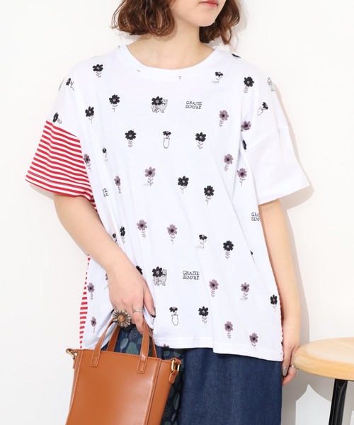 tシャツ 半袖 EMAGO 花瓶と馬の切替えT 半袖 レディース