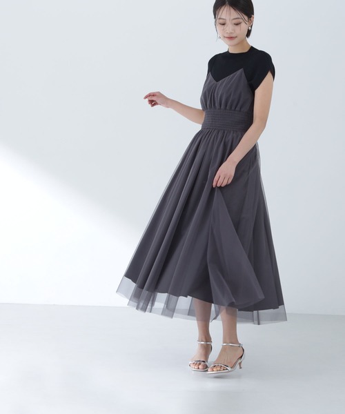 「NATURAL BEAUTY BASIC」 キャミソールワンピース MEDIUM チャコールグレー レディース_画像3