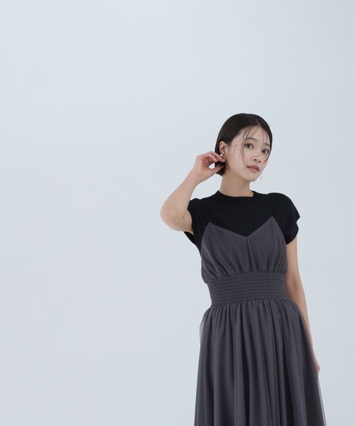「NATURAL BEAUTY BASIC」 キャミソールワンピース MEDIUM チャコールグレー レディース_画像4