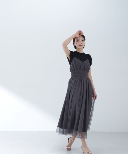「NATURAL BEAUTY BASIC」 キャミソールワンピース MEDIUM チャコールグレー レディース_画像6