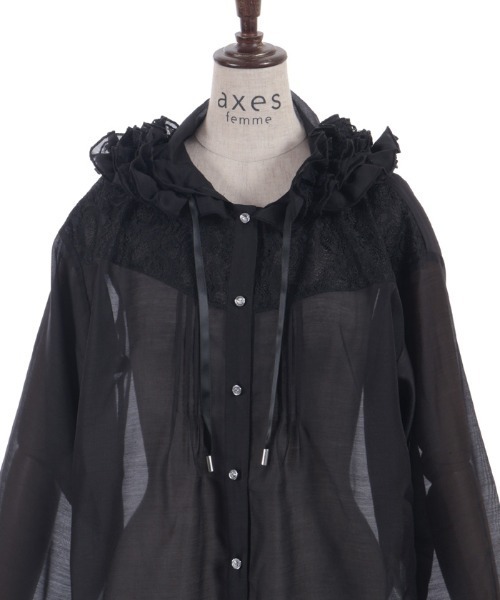フリル付きブラックシャツ axes femme（アクシーズ ファム） ブラウス シャツ フリルフードシアー