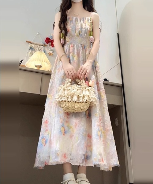 LUCPY ワンピース シアーフラワープリントロングワンピース : ZOZOTOWN