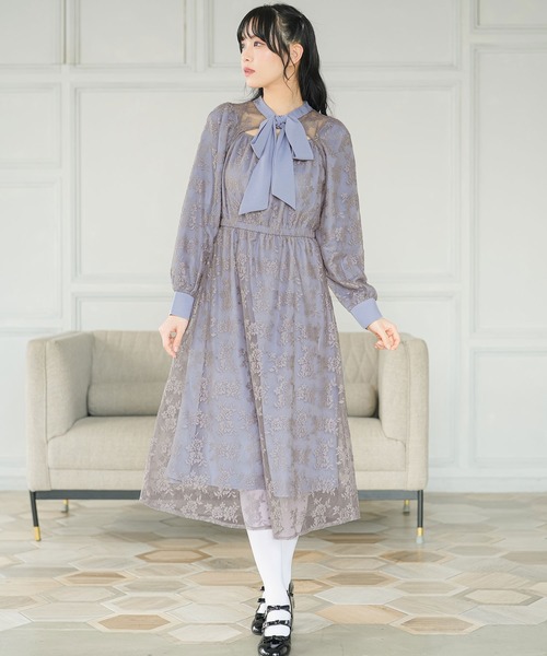 「Newlyme」 長袖ワンピース MEDIUM ブルーグレー レディース_画像9