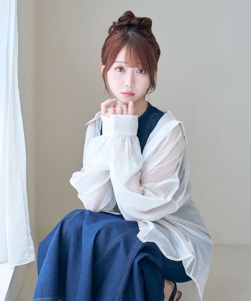 Rose Muse（ロゼミューズ） ブラウス シャツ Volume sleeve sheer