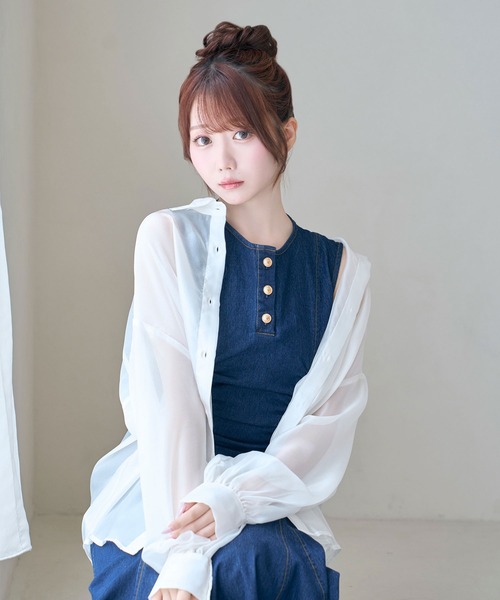 Rose Muse（ロゼミューズ） ブラウス シャツ Volume sleeve sheer