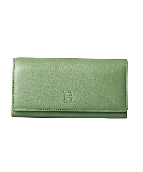 【極美品】HIROFU センプレ 三つ折り財布 レザー シボ革 Hロゴ カーキ系 HIROFU（ヒロフ） 財布 「センプレ」長財布 レザー ロング ウォレット