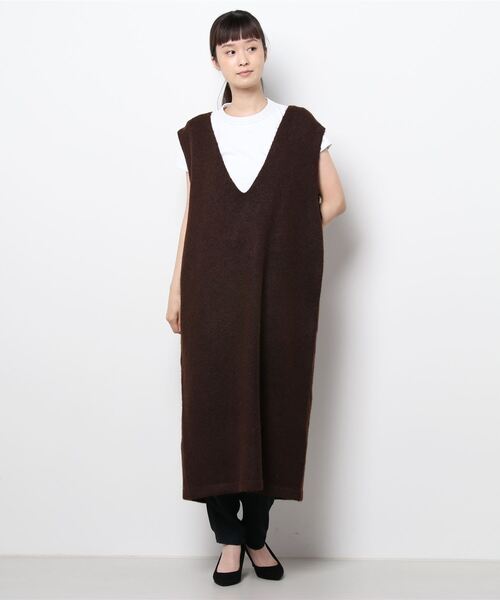 【Massimo dutti】Vネックノースリーブワンピース STYLEBLOCK ワンピース ミックスブークレーニット深Vネック