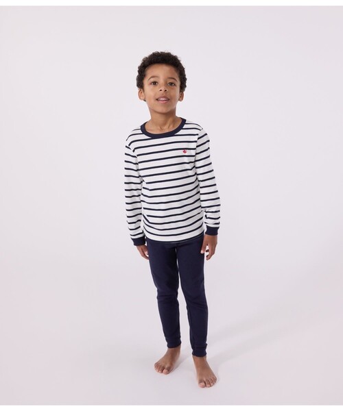 マミエール　ネイビー 子供用パジャマ　サイズ120 PETIT BATEAU（プチバトー） パジャマ マリニエール長袖パジャマ