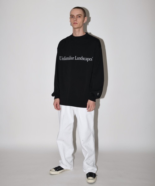 ジーンズ ウォッシュ加工センタープレス ルーズデニムパンツ（ユニセックス）Washed flared denim tuck trousers