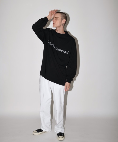 ジーンズ ウォッシュ加工センタープレス ルーズデニムパンツ（ユニセックス）Washed flared denim tuck trousers