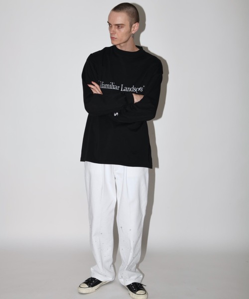 ジーンズ ウォッシュ加工センタープレス ルーズデニムパンツ（ユニセックス）Washed flared denim tuck trousers