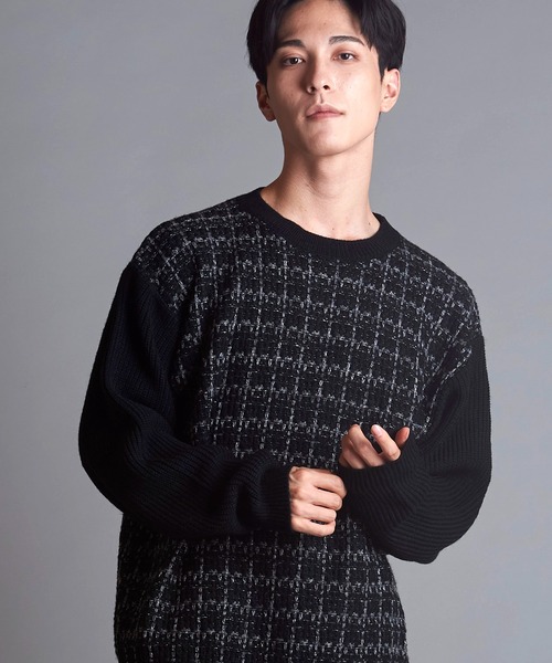 NO ID.（ノーアイディー） セーター ニット 「NO ID.」Tweed Knit Crew