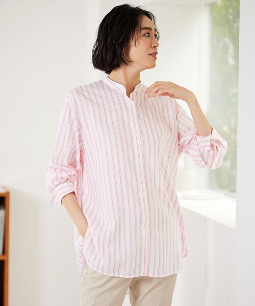 ブラウス シャツ 「洗える」SOMELOSテンセルバンドカラー シャツ レディース