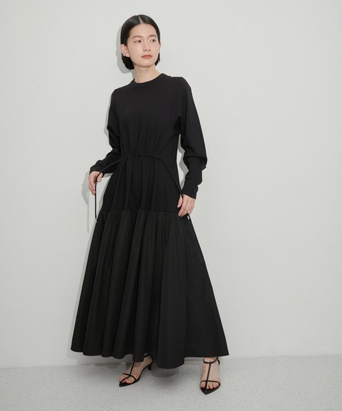 ⭐️アダムエロペ サステナブル コンビフレアワンピース ブラック ADAM ET ROPÉ FEMME(アダム エ ロペ ファム) / 【サステナブル