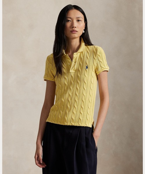 ポロラルフローレン　ケーブルニットポロシャツ　ポニー刺繍　イエロー POLO RALPH LAUREN（ポロ・ラルフローレン） ラルフローレン ニット