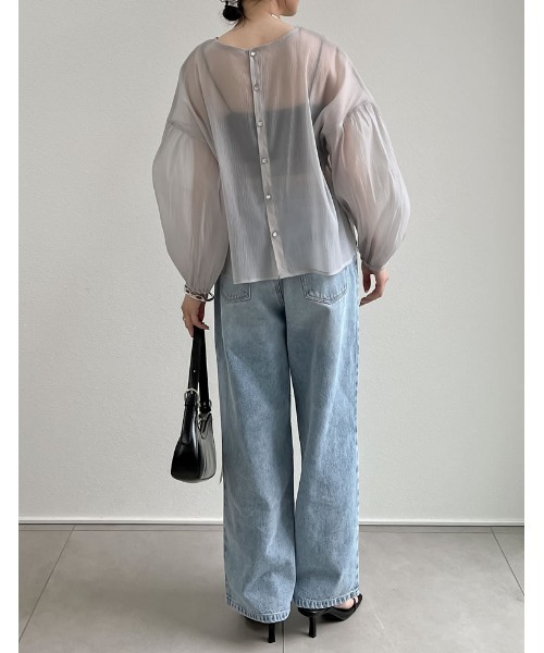 ブラウス シャツ シアー シフォン 前後2way リボン ボリューム袖  【lstpss25-1004】【即納：1-5営業日】【送料無料】ユ込2 楽天市場】【60％OFFクーポン対象】ブラウス シャツ シアー
