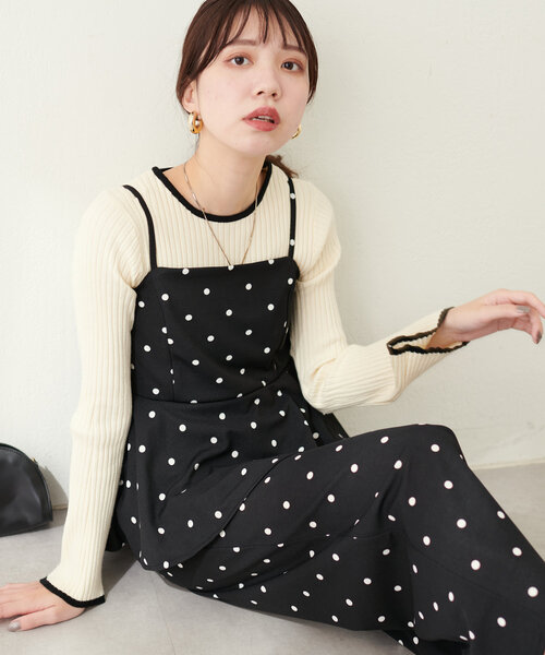 natural couture パンツ カットジョーゼットペプラムサロペット 