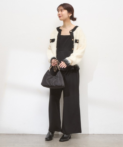 natural couture パンツ カットジョーゼットペプラムサロペット