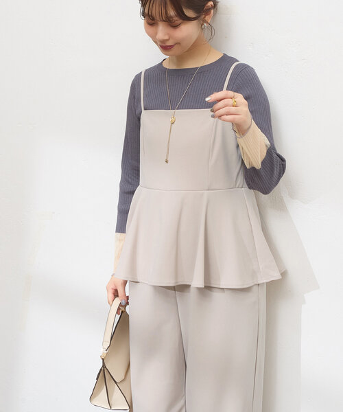 natural couture パンツ カットジョーゼットペプラムサロペット