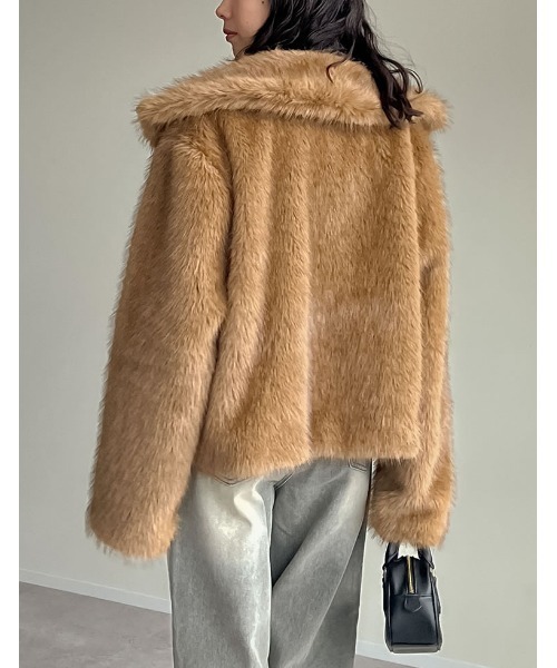 新品　リエディ　ジャケット ブルゾン ビッグカラーフェイクファーショートコート ビッグカラーフェイクファーショートコート - ジャケット/アウター通販