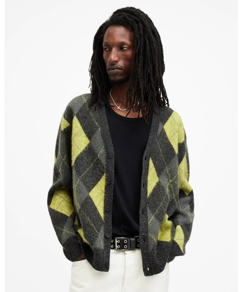 オールセインツ カーディガン ニット ウール S 黒 マルチカラー 豹柄 オールセインツ ALLSAINTS カーディガン ニット ウール S 黒 マルチ