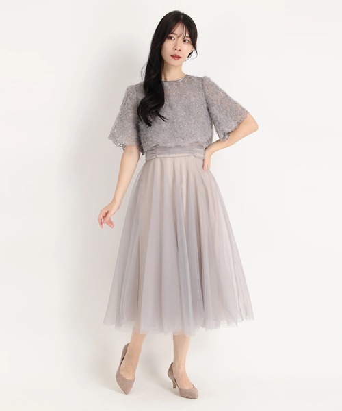 ワンピース チュール刺しゅうセットアップドレスの画像