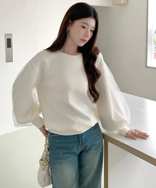 値下げしました！【新品】チュールドッキングスエット トレーナー スウェット チュールドッキングスリーブプルオーバー