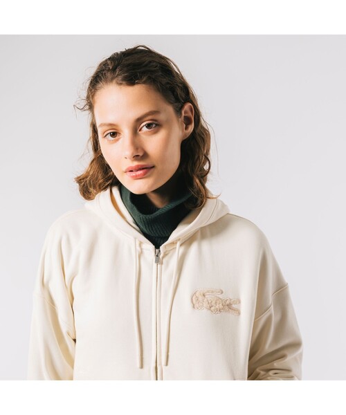 「LACOSTE」 ジップアップパーカー 34 オフホワイト レディース