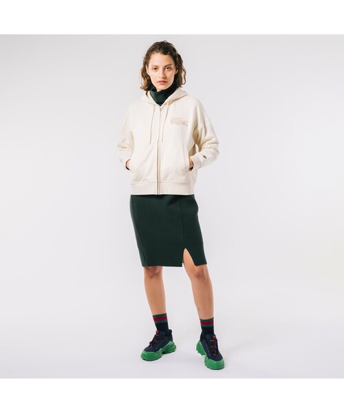 「LACOSTE」 ジップアップパーカー 34 オフホワイト レディース