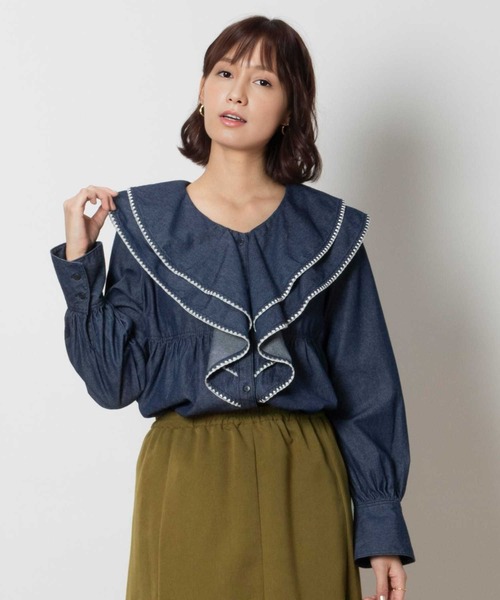 ブラウス シャツ 「SOMETHING」フリルカラーデニムシャツ レディース