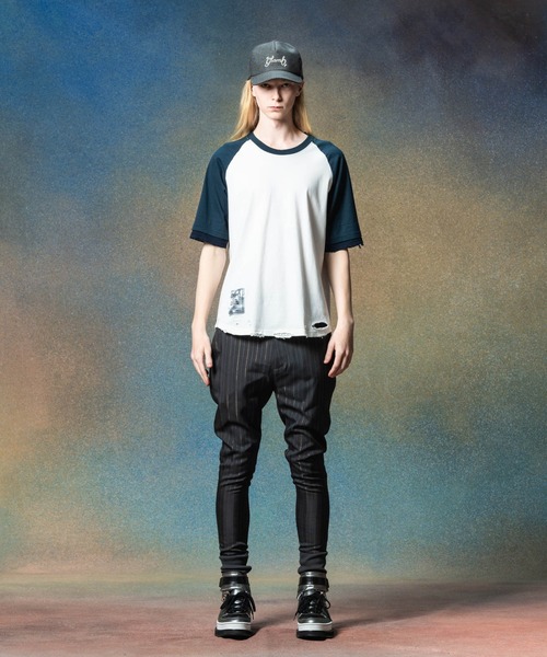 glamb（グラム） tシャツ Damaged Raglan T-Shirt / ダメージラグラン