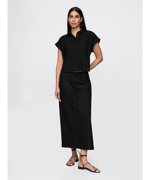 ブラウス シャツ リネン混 クロップド フロントタイ シャツ レディース GAP ブラウス シャツ リネン混 クロップドシャツ レディース
