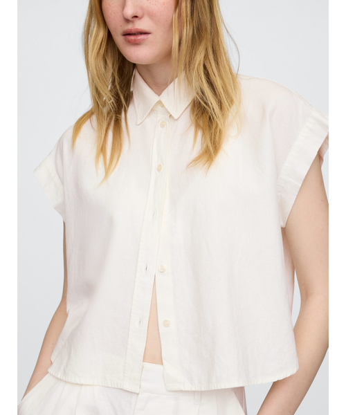 GAP ブラウス シャツ リネン混 クロップドシャツ レディース