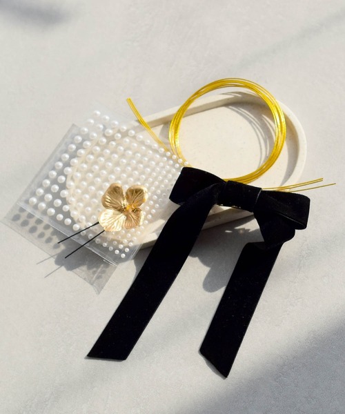 utatane 髪飾り 6点セット ベルベットリボン＆水引＆パール＆ゴールド